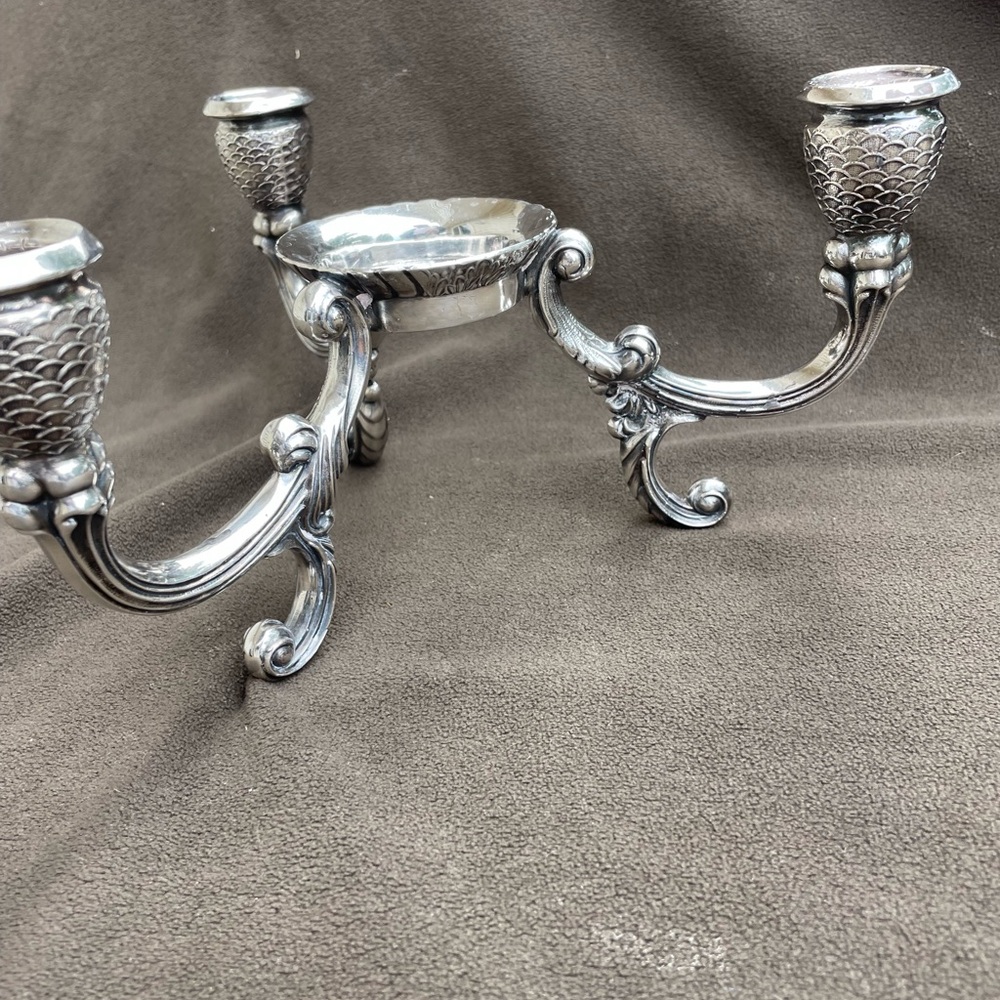 Ornate Silver Triple Candle Holder 417 silverplate vtg
